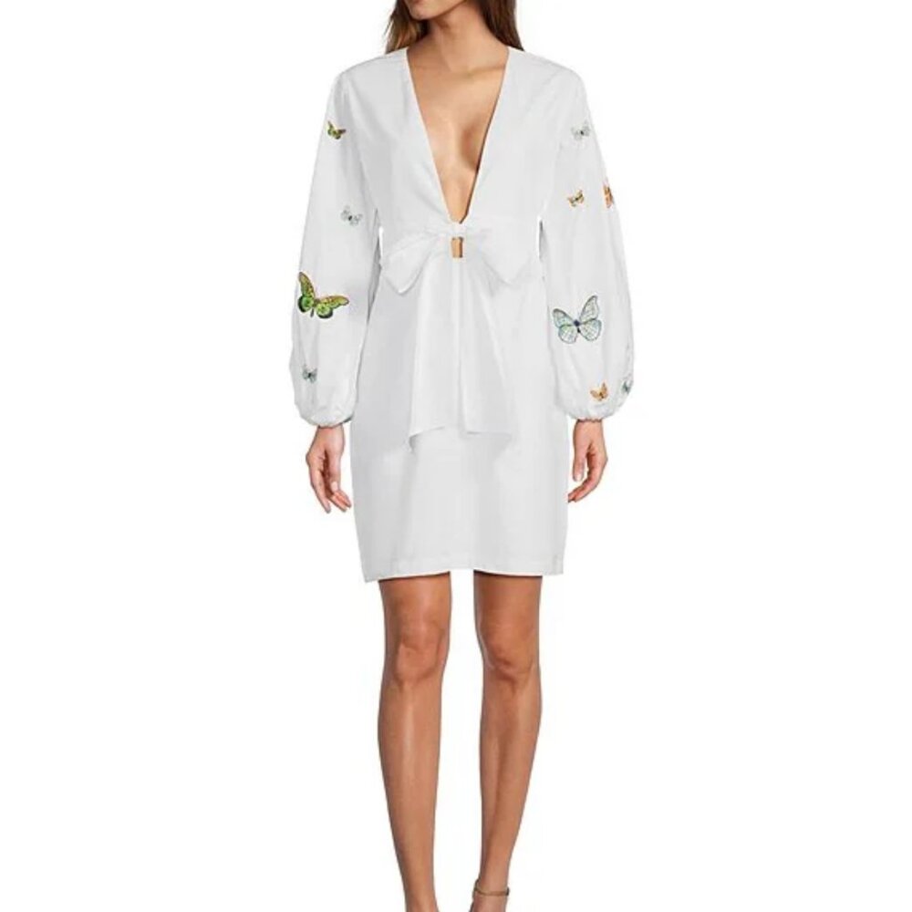 NWT Fanm Mon Larson Butterfly Embroidered Long Sleeve V Neckline Dress Size XL